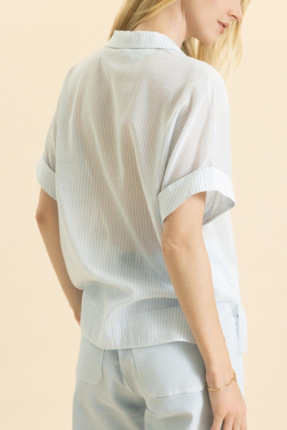 Short Sleeve Button Front Shirt-SKY BLUE-36-CLOTHINGTOPBLOUSE-ELEVENTY