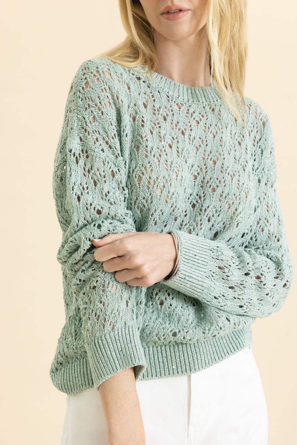 Long Sleeve Crewneck Sweater - Green-JADE-XS-CLOTHINGTOPKNITS-ELEVENTY