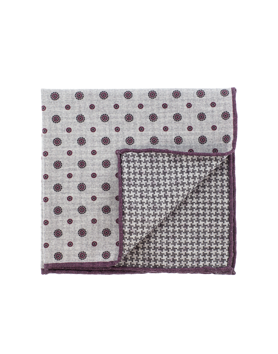 ELEVENTY-Pocket Square With Circles-GREY/BURGUNDY