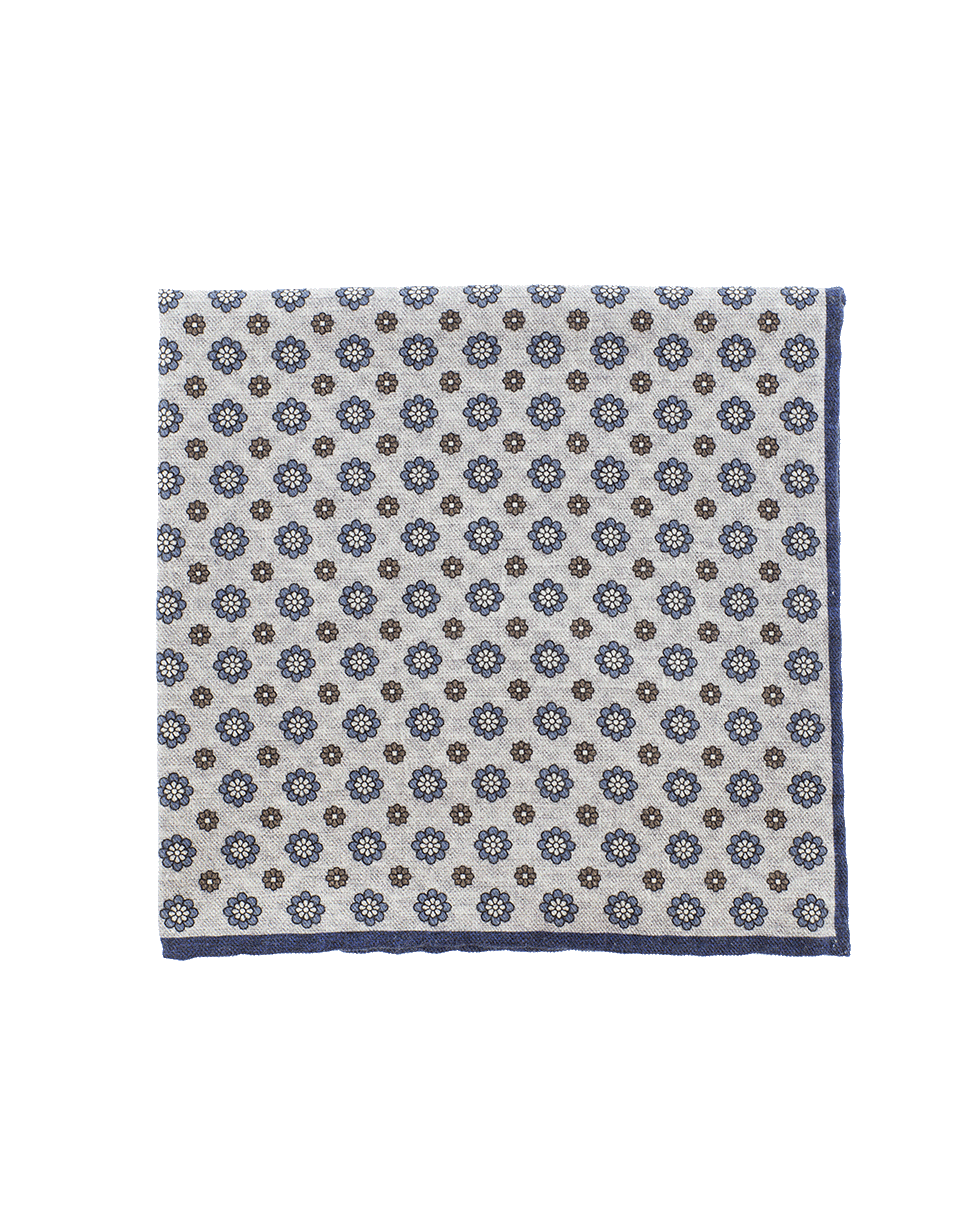 ELEVENTY-Pocket Square With Flowers-GRY/BRN