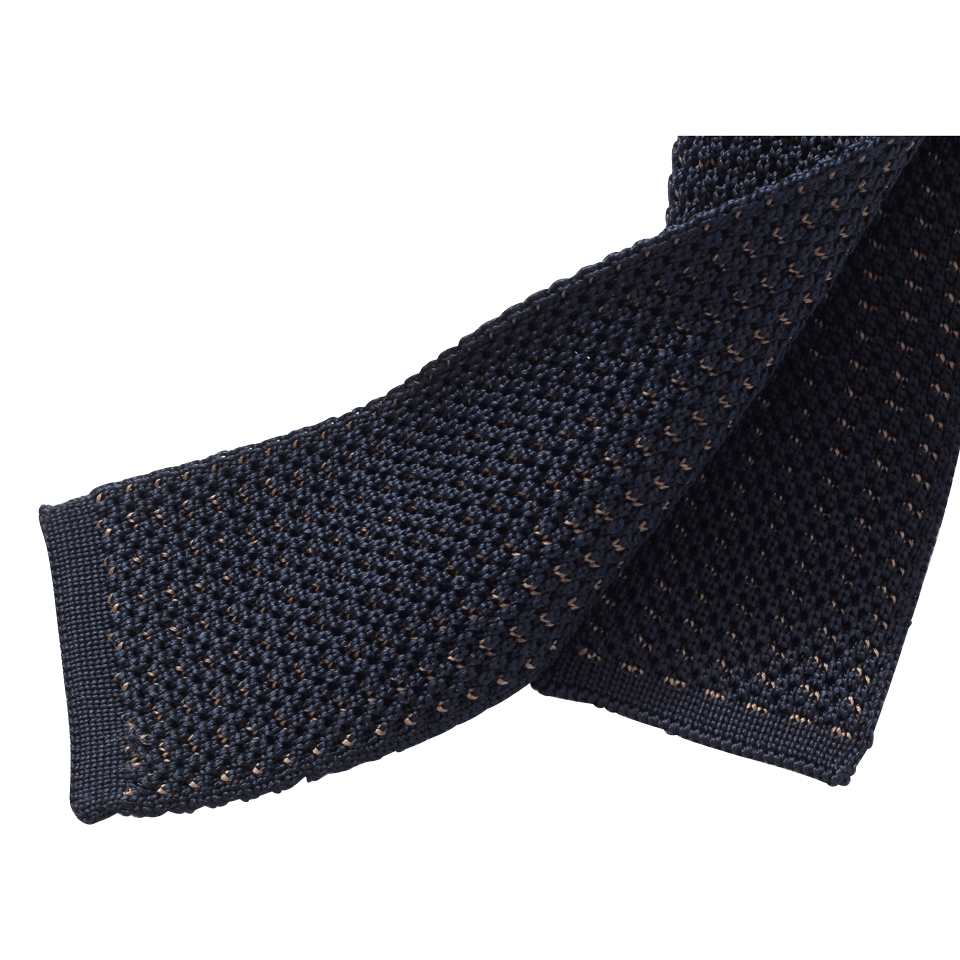 ELEVENTY-Contrast Knit Tie-NAVY/TAN