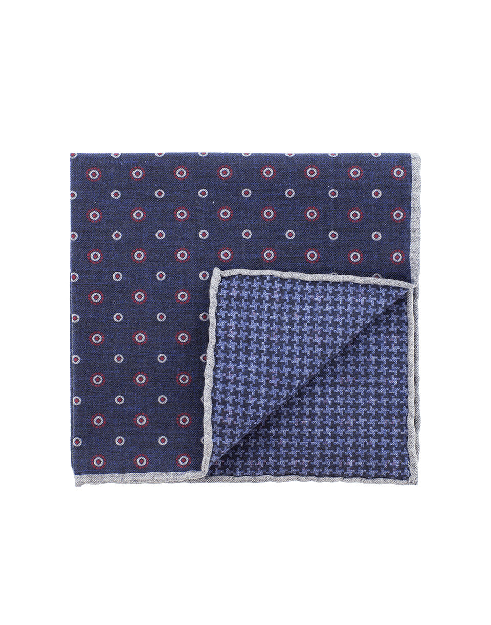 ELEVENTY-Pocket Square With Circles-NVY/RED