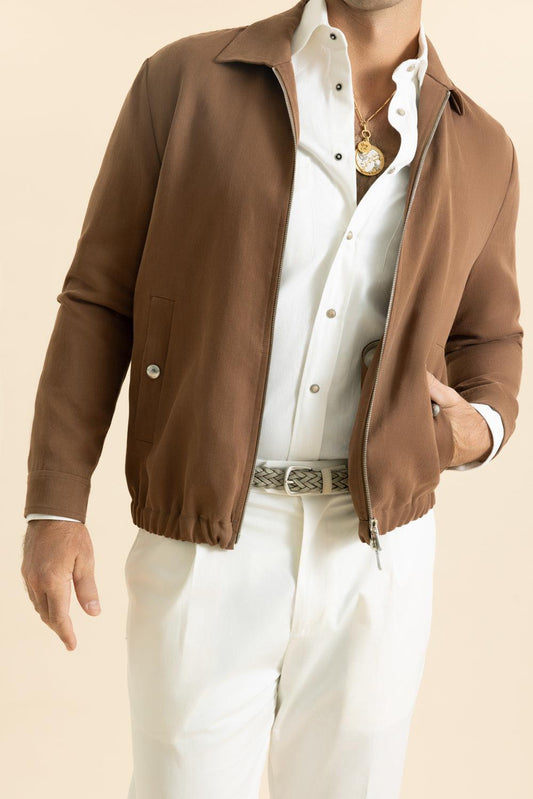 Zip Bomber Jacket-BROWN-50-MENSCLOTHINGJACKET-ELEVENTY