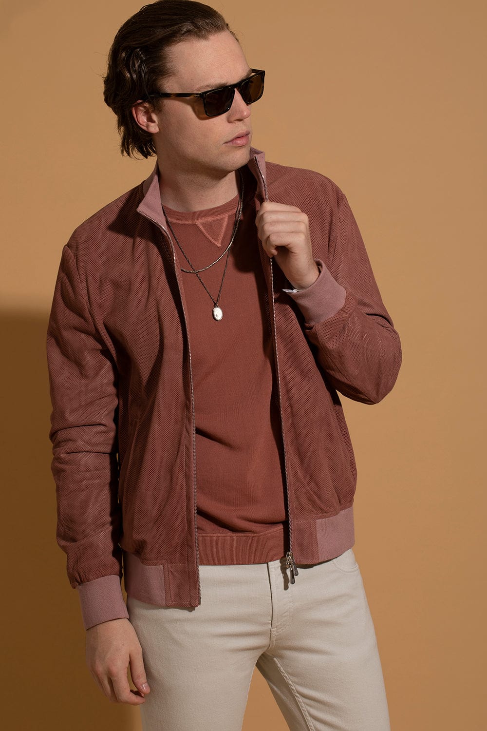 ELEVENTY-Perforated Suede Zip Up Jacket-