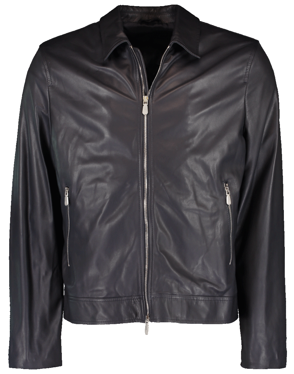 ELEVENTY-Zip Front Leather Jacket-
