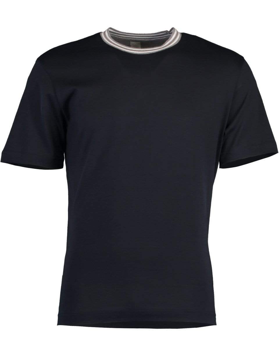 ELEVENTY-Blue Round Neck Triangle Sitch T-Shirt-