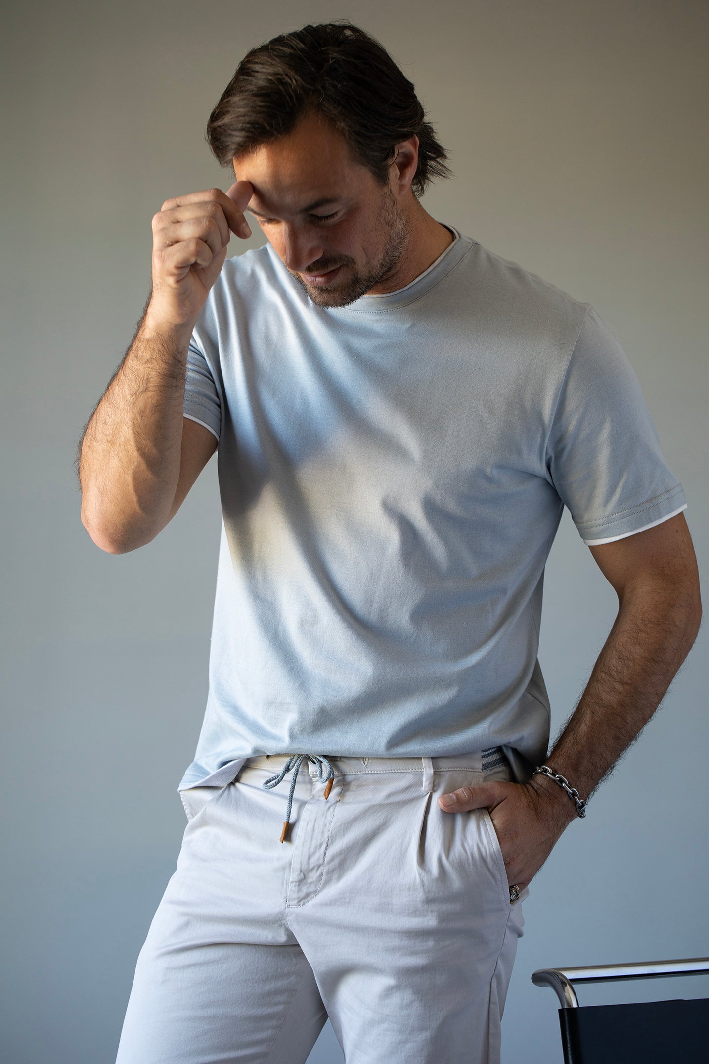 ELEVENTY-Round Neck T-Shirt - Denim-