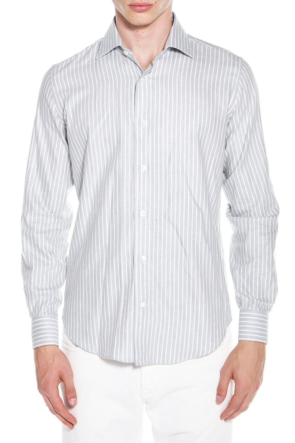 ELEVENTY-Striped Woven Shirt - Light Gray-