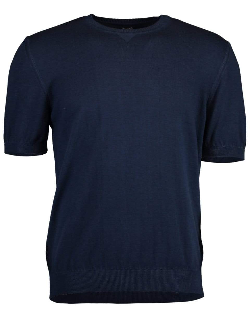 ELEVENTY-Blue Crewneck Short Sleeve Sweater-