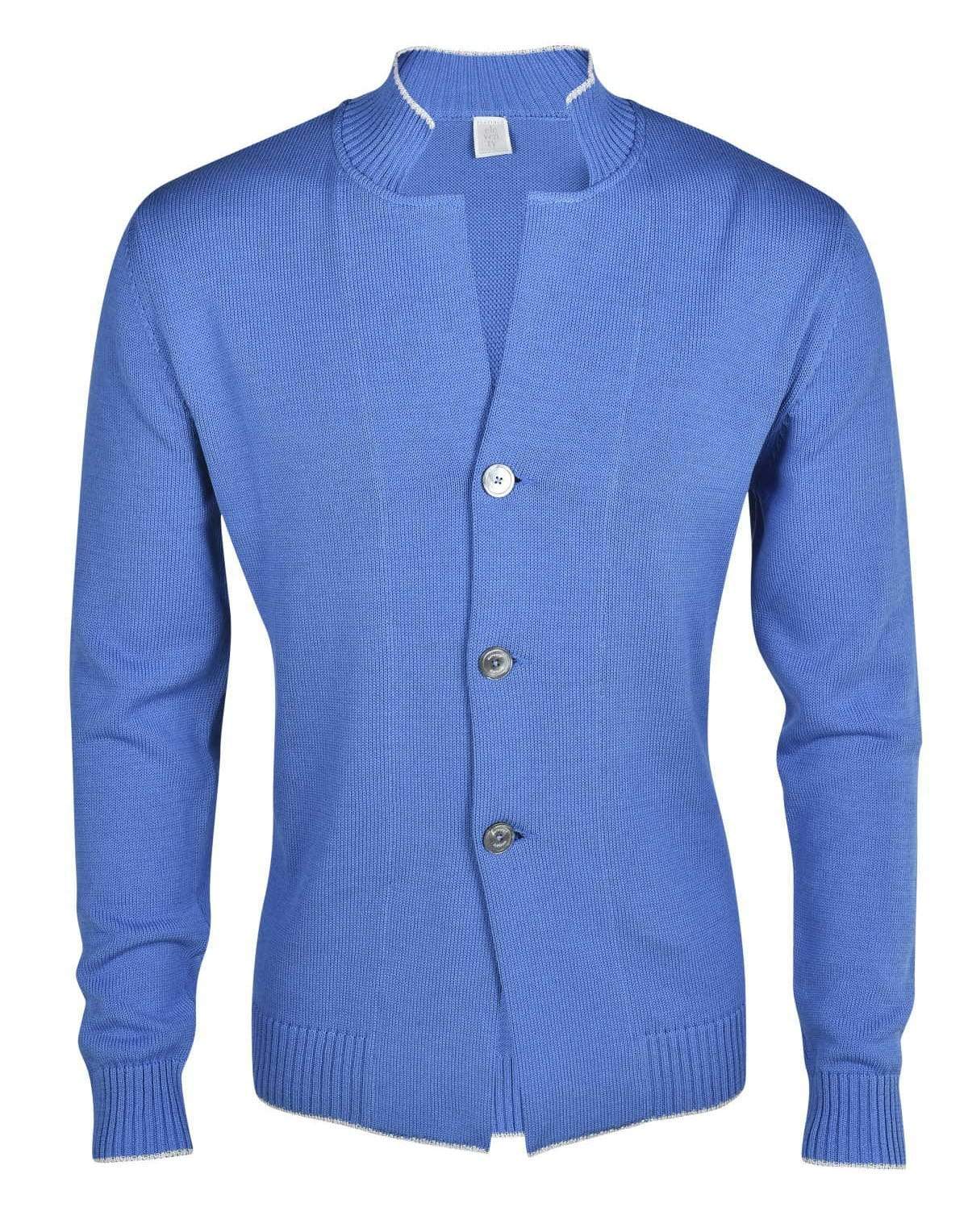 ELEVENTY-Blue Cotton Knit Cardigan-BLUE