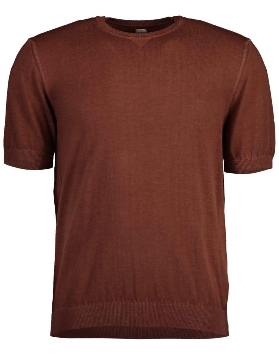 ELEVENTY-Cammello Crewneck Short Sleeve Sweater-