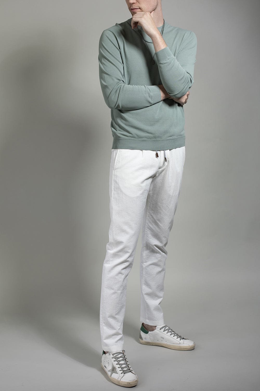 ELEVENTY-Long Sleeve Round Neck Sweater - Green-