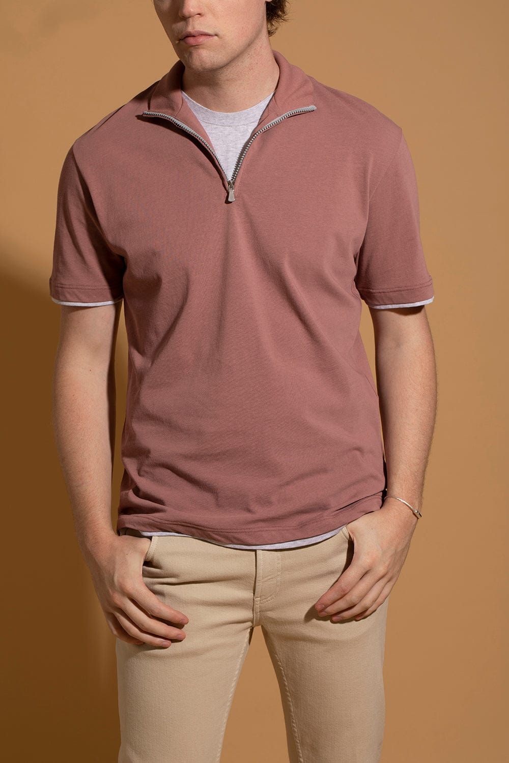 ELEVENTY-Half Zip T-Shirt - Pink-