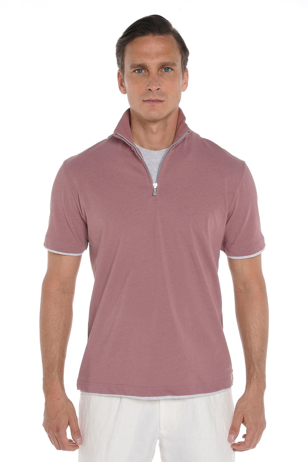 ELEVENTY-Half Zip T-Shirt - Pink-