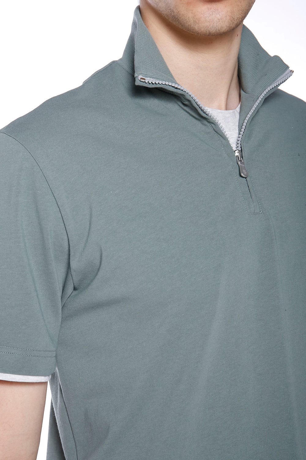 ELEVENTY-Half Zip T-Shirt - Sage-