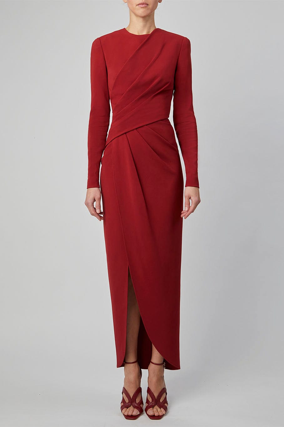 ELIE SAAB-Crepe Midi Dress-BRICK RED