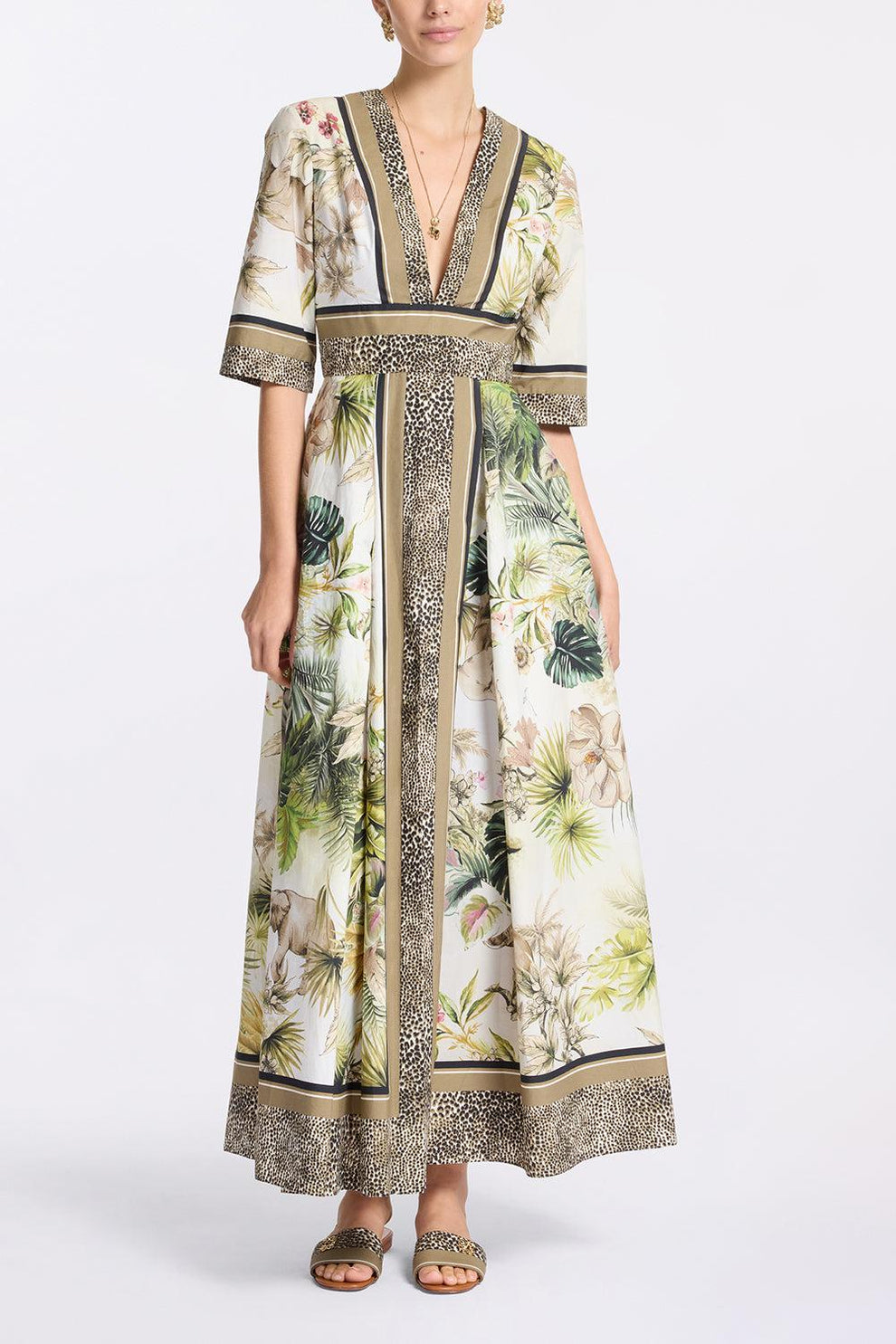 ELIE SAAB: Printed Cotton Midi Dress
