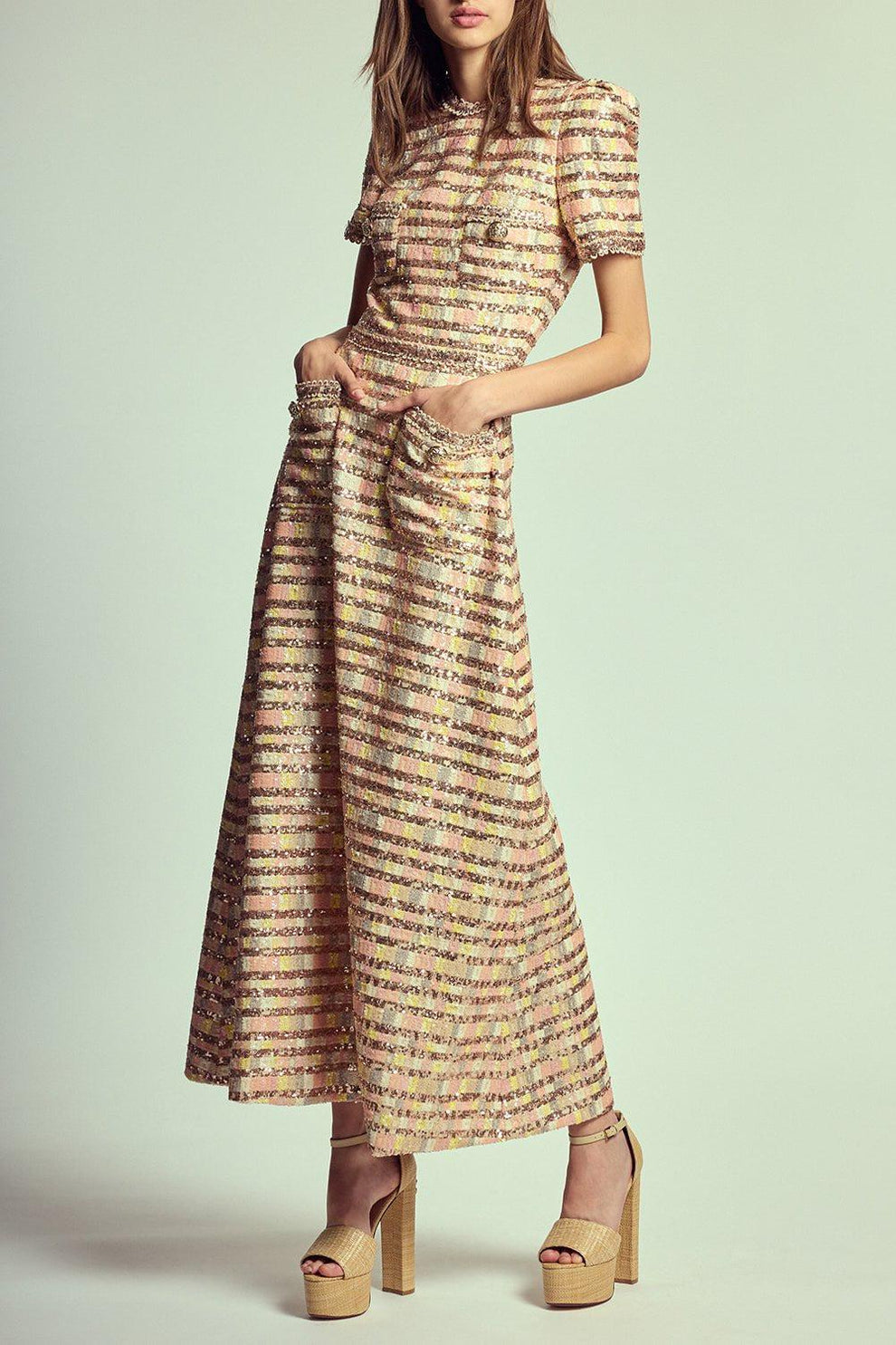 Sequin Short Sleeve Midi Dress