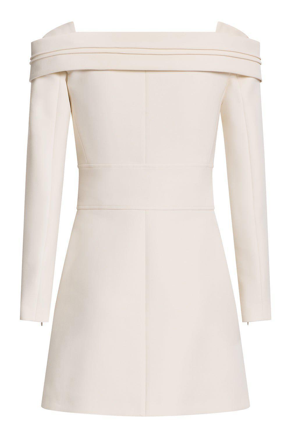 ELIE SAAB-Structured Long Sleeve Mini Dress-PWDR WHT