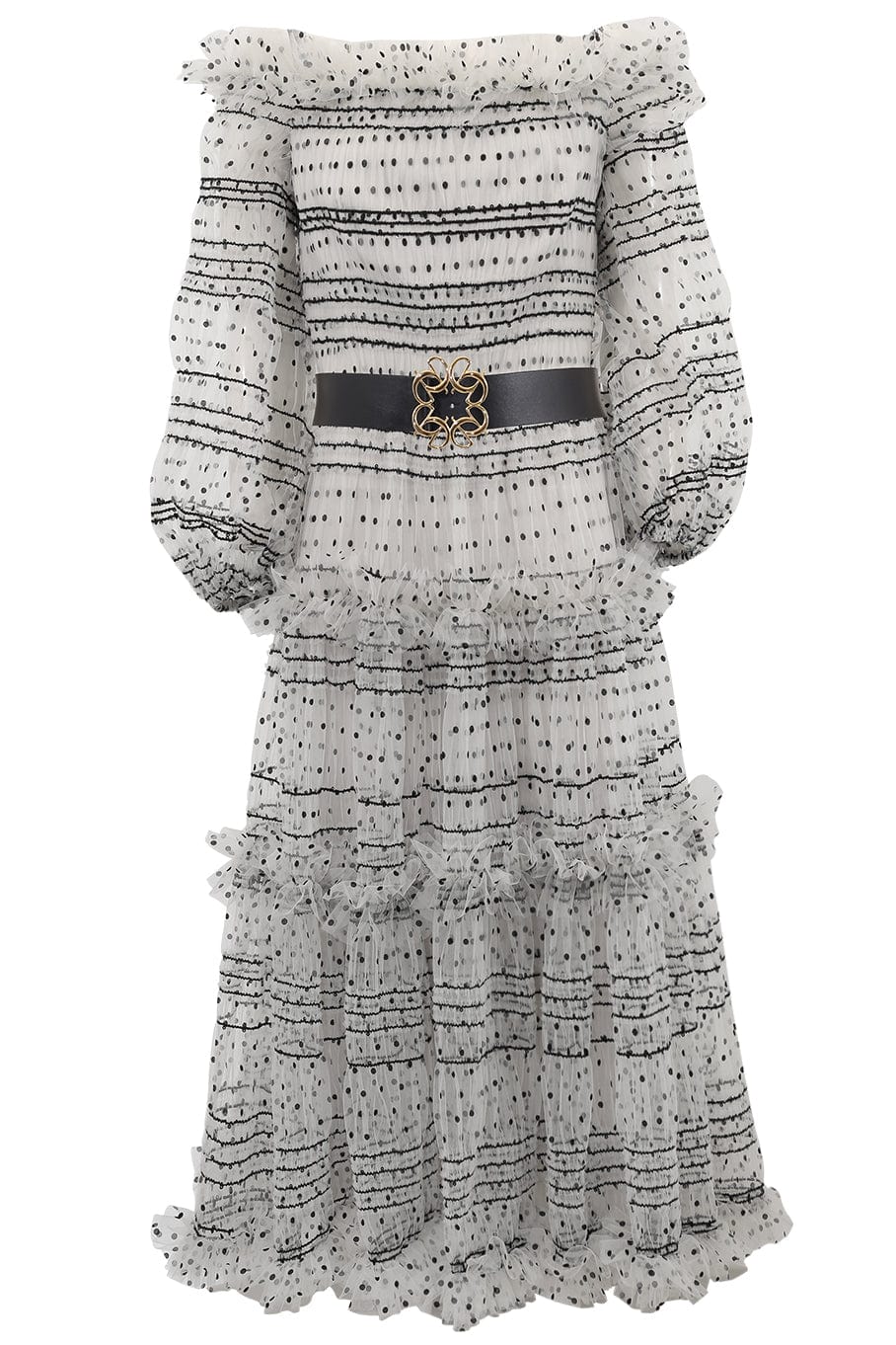 ELIE SAAB-Tulle Flock Midi Dress-TULLE
