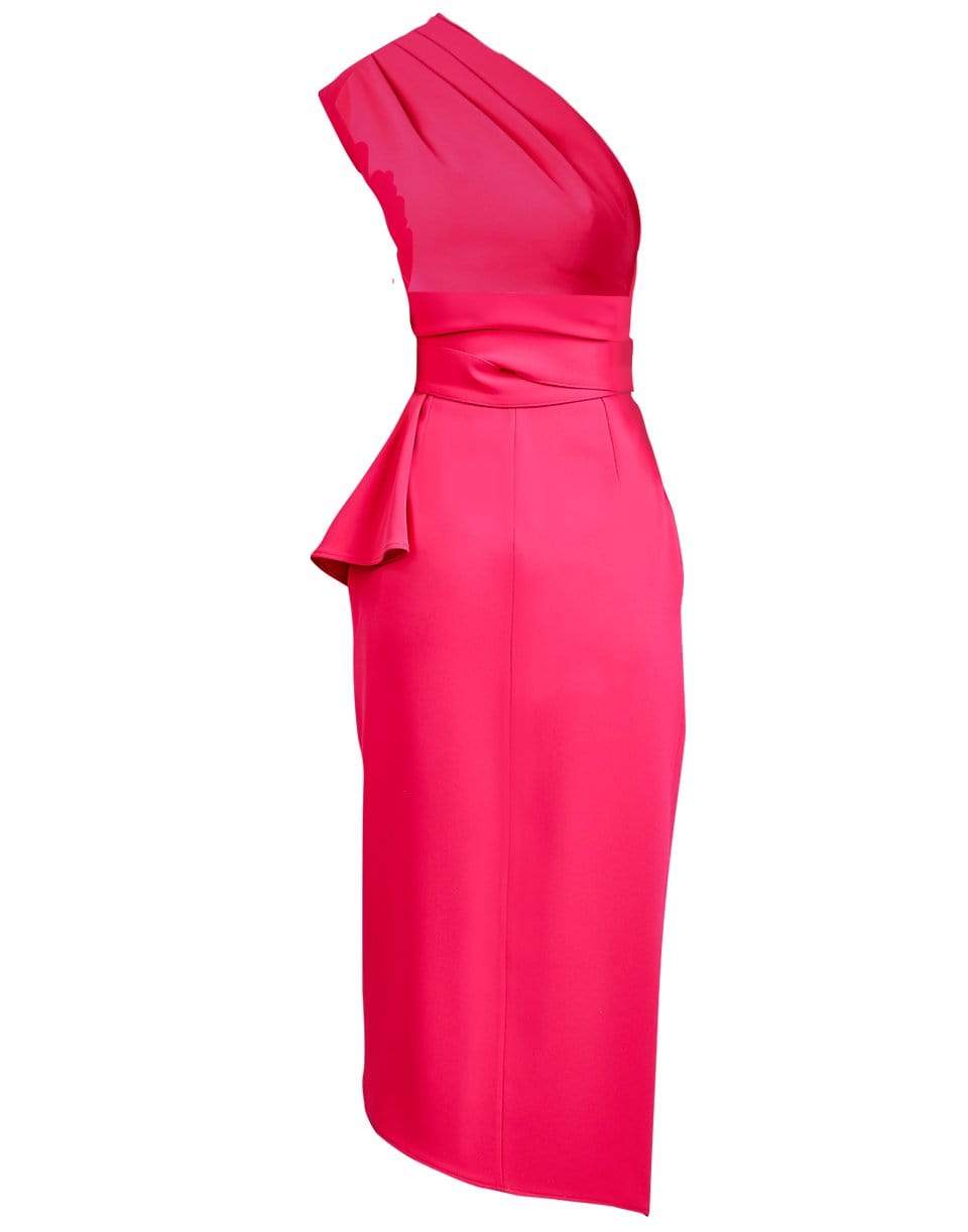 ELIE SAAB-One Shoulder Bouganville Crepe Midi Dress-BOUGANVI