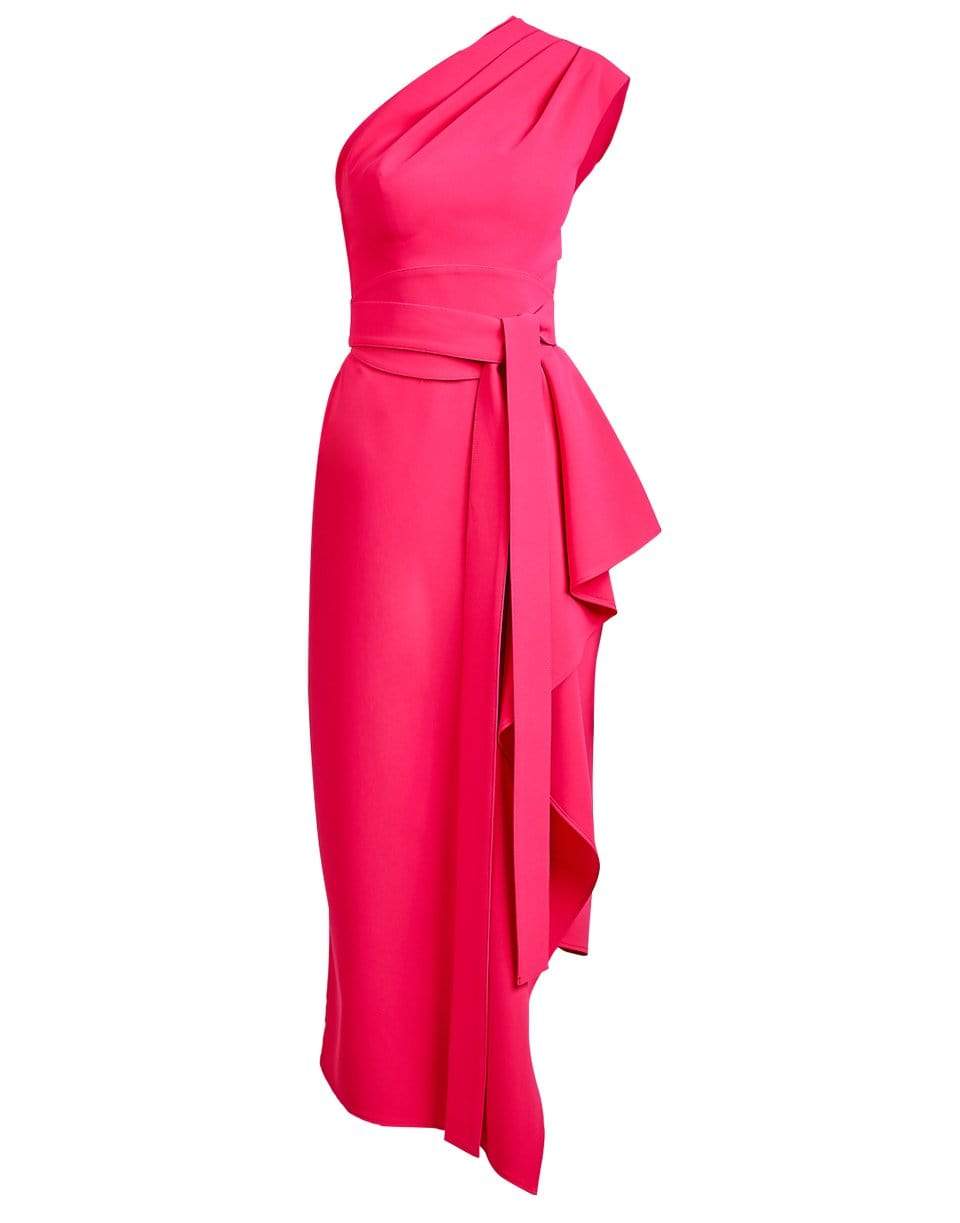 ELIE SAAB-One Shoulder Bouganville Crepe Midi Dress-BOUGANVI