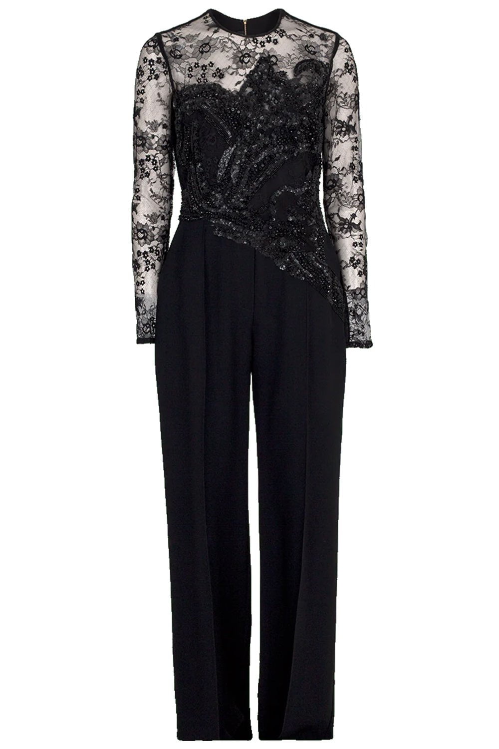 ELIE SAAB-Illusion Lace Top Jumpsuit-BLACK
