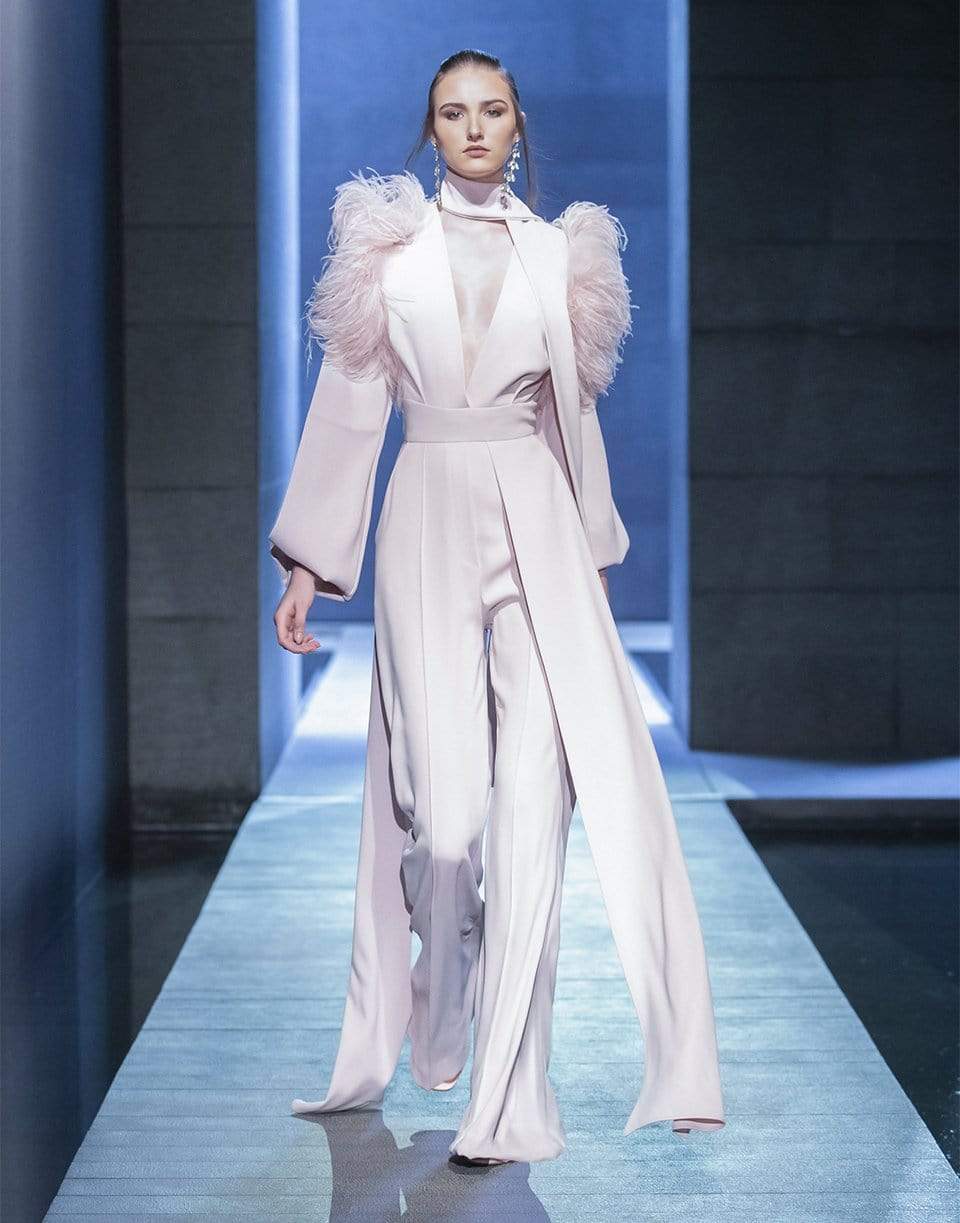 ELIE SAAB-Crepe and Feather Jumpsuit-