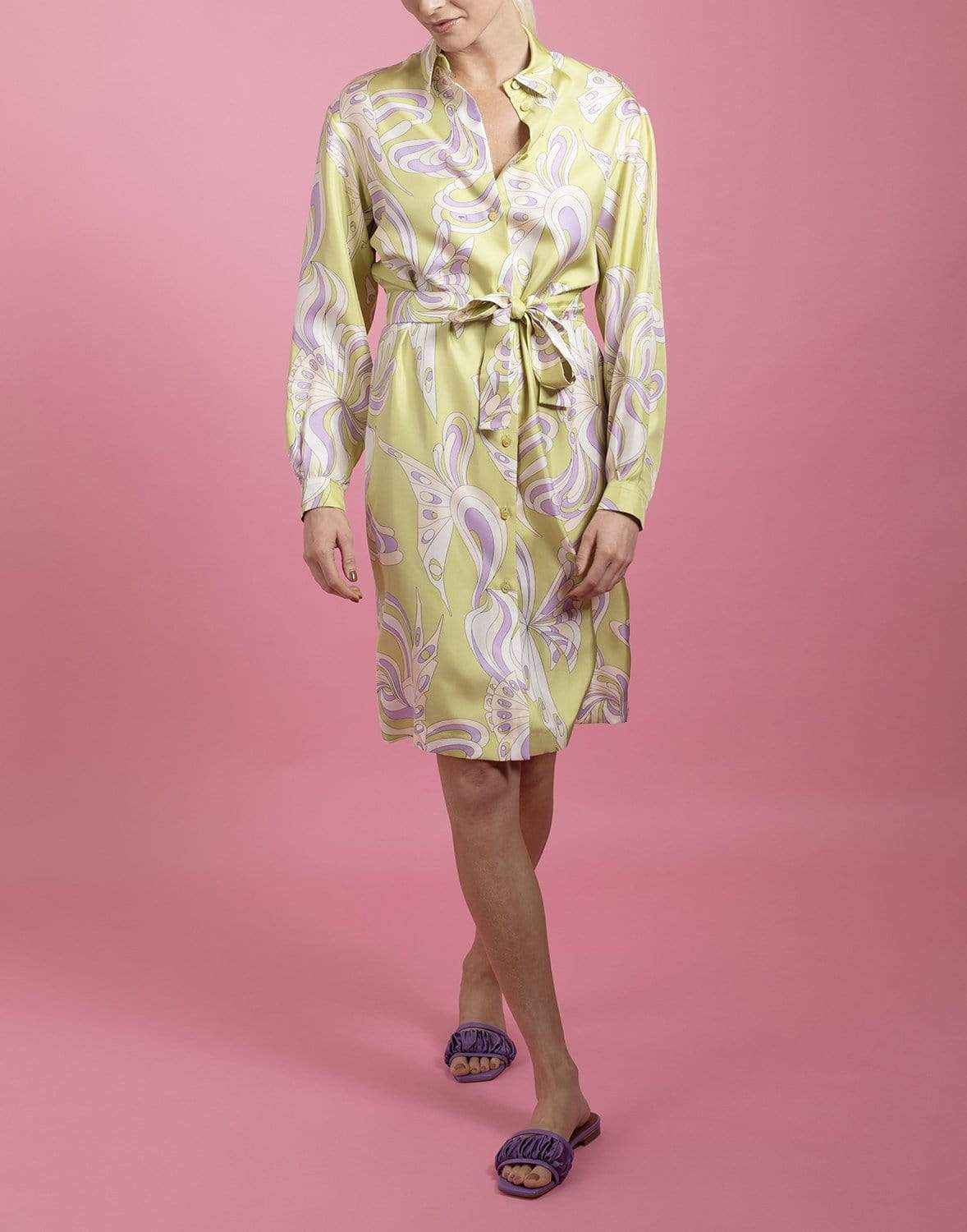 EMILIO PUCCI-Long Sleeve Printed Dress With Belt-