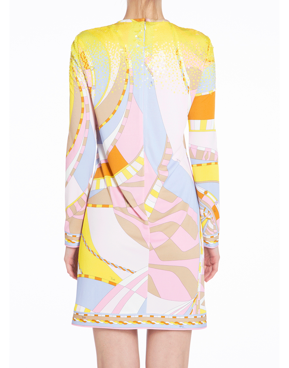 EMILIO PUCCI-Rosa Long Sleeve Sequin Printed Dress-