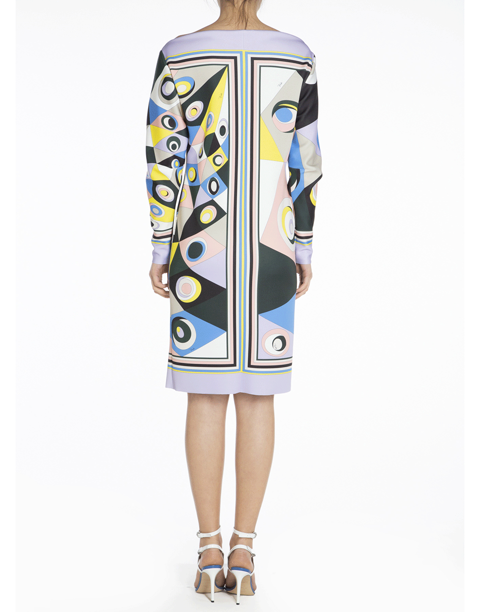 EMILIO PUCCI-Verde Long Sleeve Boatneck Printed Dress-