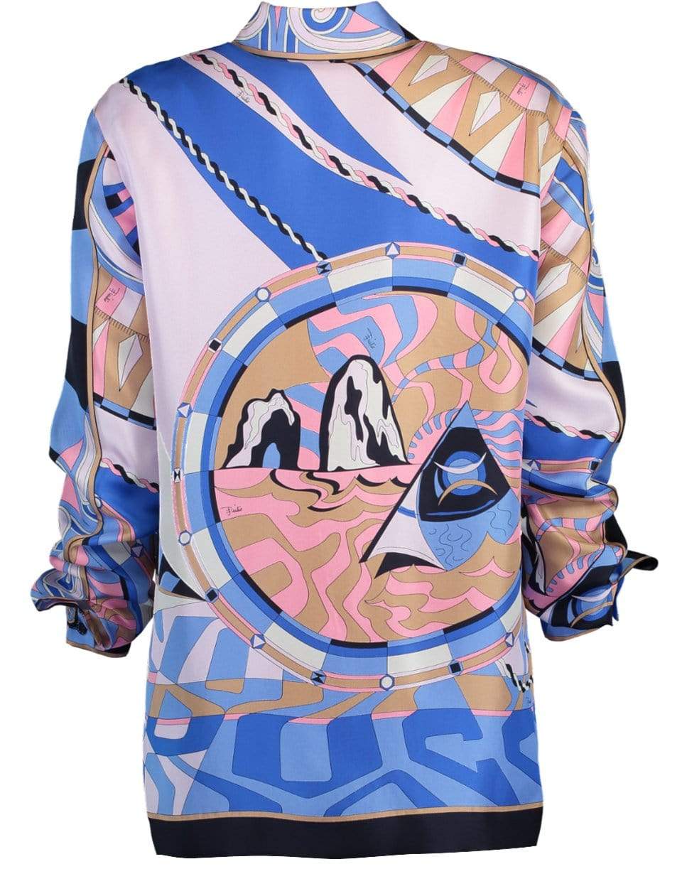 EMILIO PUCCI-Navy Long Sleeve Printed Shirt-