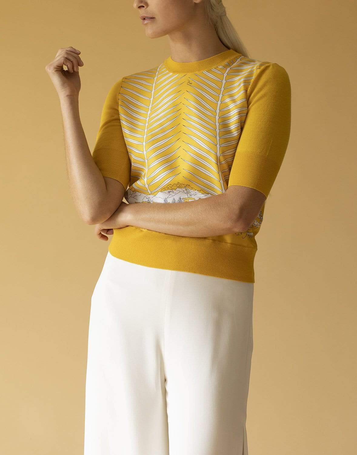 EMILIO PUCCI-Short Sleeve Crewneck Silk Front Top-