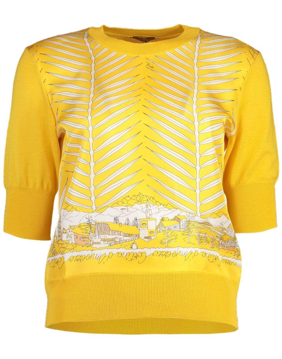 EMILIO PUCCI-Short Sleeve Crewneck Silk Front Top-