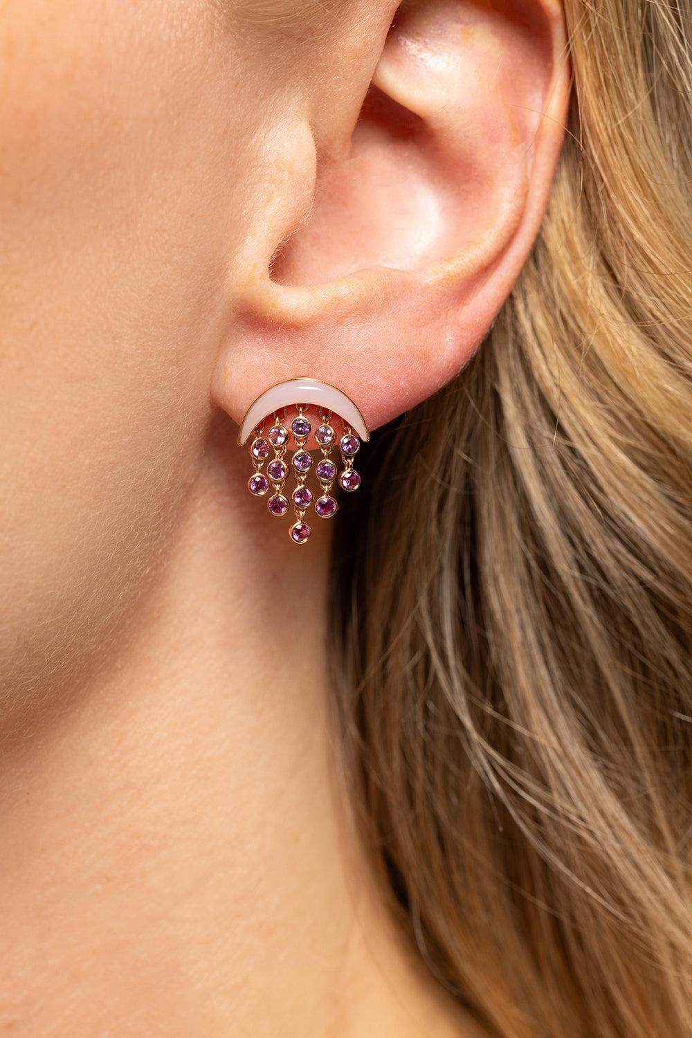 Sapphire Opal Baby Fringe Earrings-ROSE GOLD-JEWELRYFINE JEWELEARRING-EMILY P WHEELER
