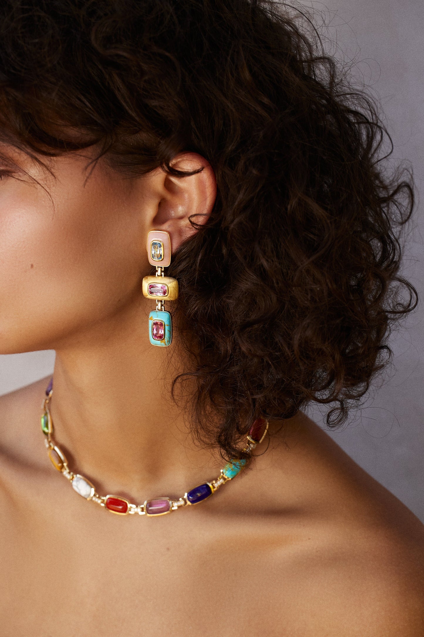 EMILY P WHEELER-Aquamarine Tourmaline Patchwork Earrings-YELLOW GOLD