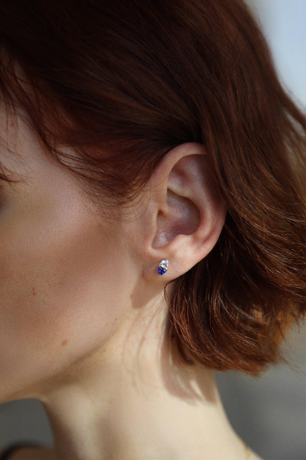 EMILY P WHEELER-Blue Sapphire Stud Earrings-YELLOW GOLD