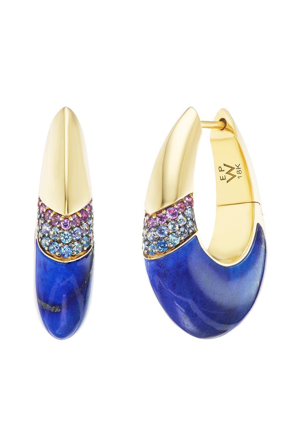 Lapis Ombre Oval Hoop Earrings-YELLOW GOLD-JEWELRYFINE JEWELEARRING-EMILY P WHEELER