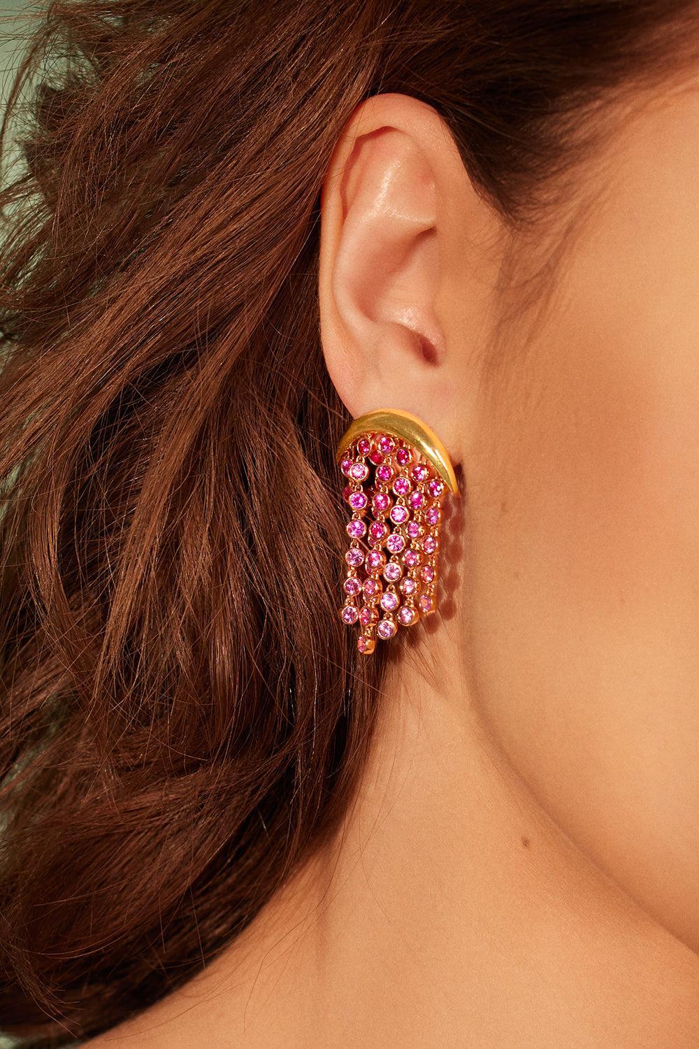 Pink Sapphire Fringe Earrings-YELLOW GOLD-JEWELRYFINE JEWELEARRING-EMILY P WHEELER
