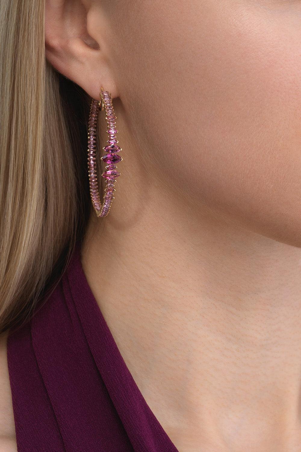 Pink Tourmaline Arashi Hoop Earrings-YELLOW GOLD-JEWELRYFINE JEWELEARRING-EMILY P WHEELER
