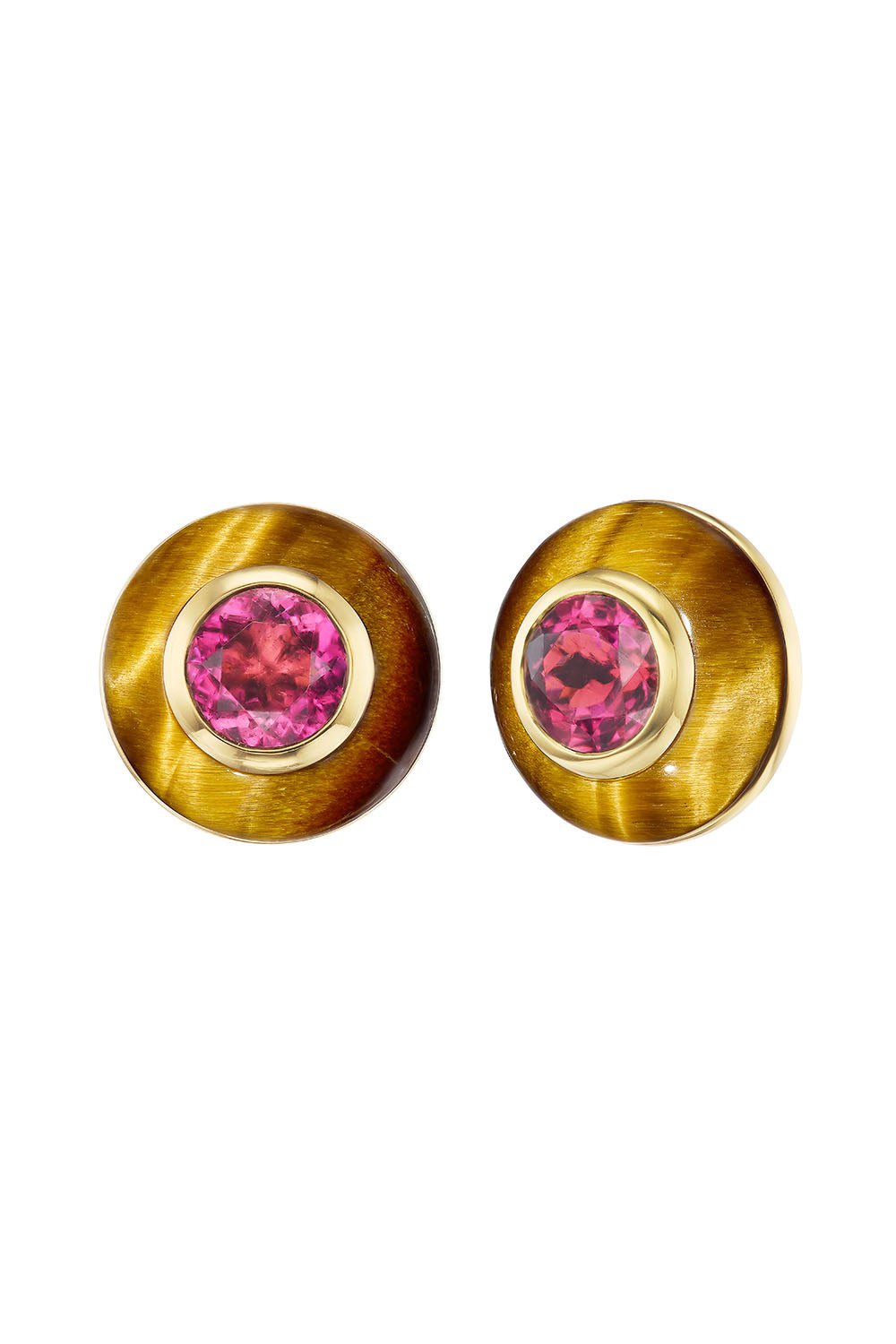 EMILY P WHEELER-Tiger Eye Button Stud Earrings-YELLOW GOLD