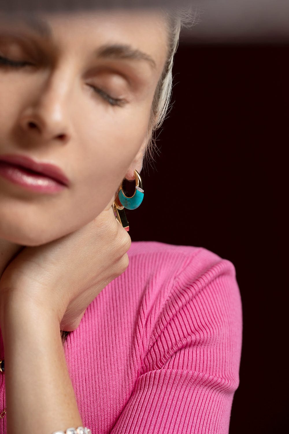 EMILY P WHEELER-Turquoise Oval Earrings-YELLOW GOLD