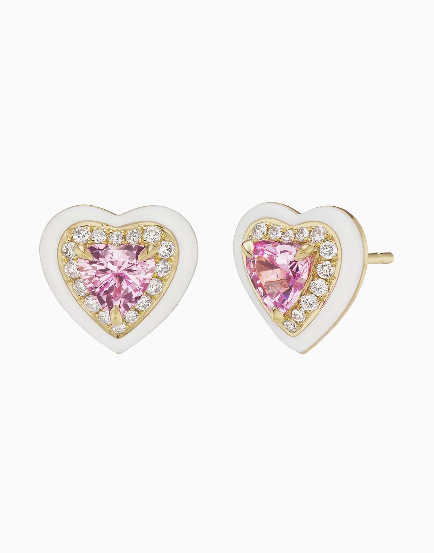 EMILY P WHEELER-White Enamel Heart Studs-YELLOW GOLD