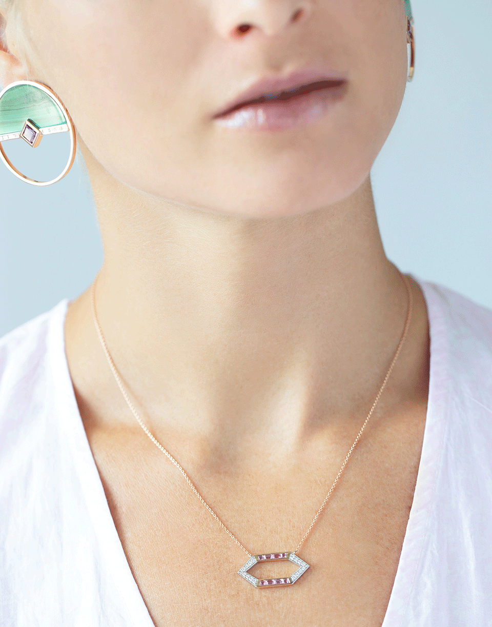 EMILY P WHEELER-Pink Sapphire Open Hexagon Necklace-ROSE GOLD
