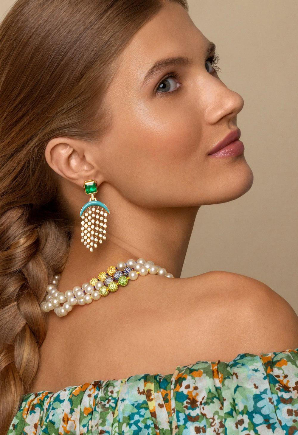 EMILY P WHEELER-Green Sapphire Pearl Layering Necklace-YELLOW GOLD