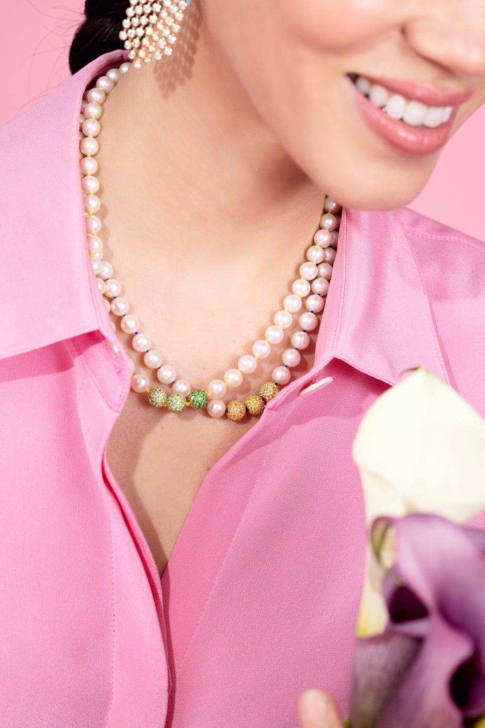 EMILY P WHEELER-Green Sapphire Pearl Layering Necklace-YELLOW GOLD