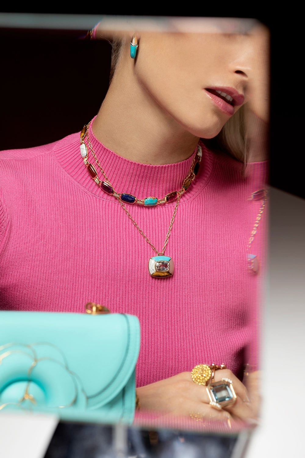 EMILY P WHEELER-Large Turquoise Patchwork Necklace-YELLOW GOLD