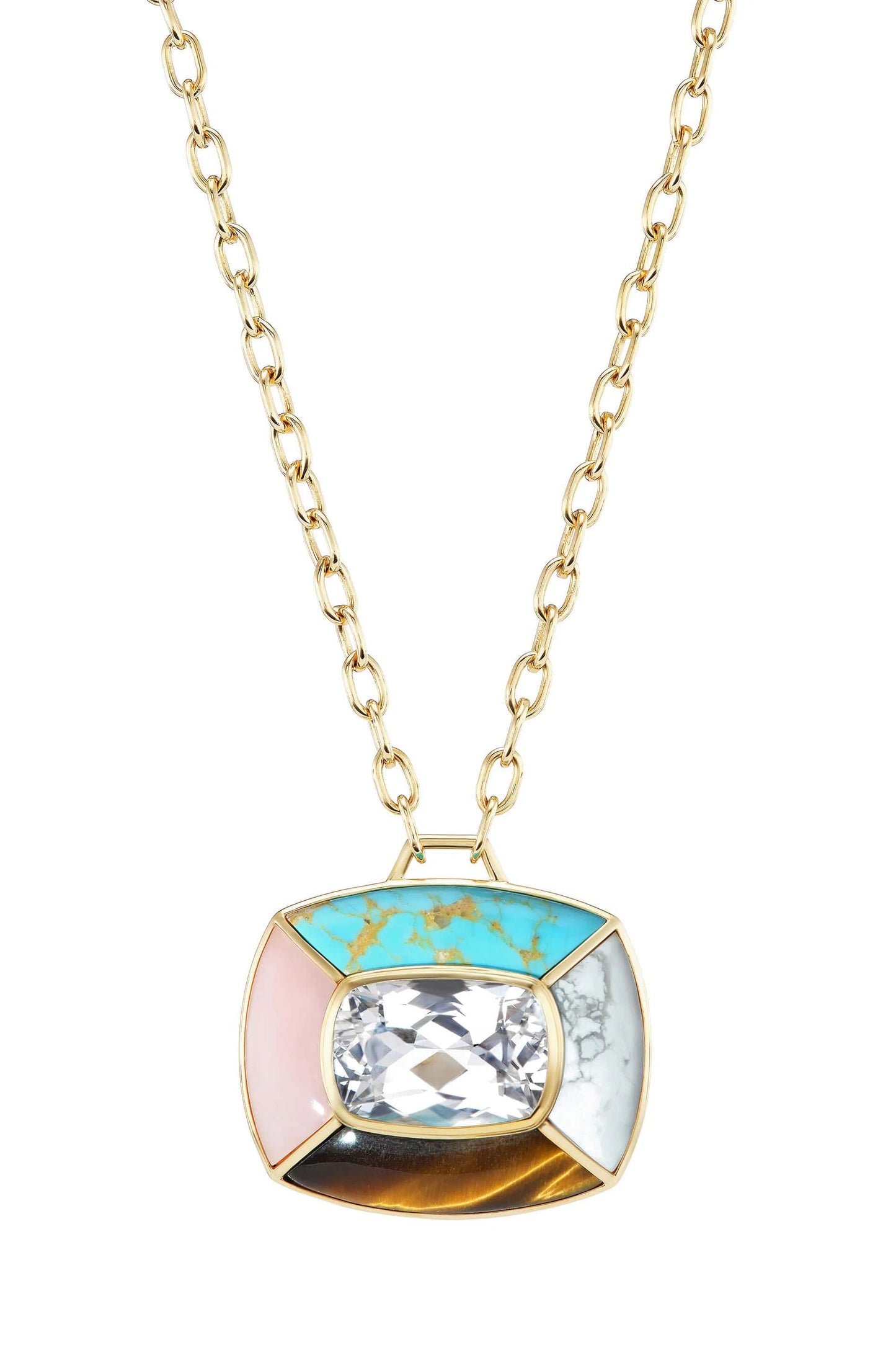 EMILY P WHEELER-Large Turquoise Patchwork Necklace-YELLOW GOLD