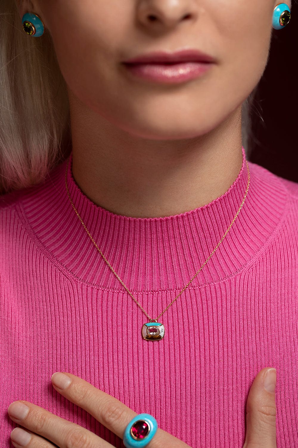 EMILY P WHEELER-Mini Turquoise Patchwork Necklace-YELLOW GOLD