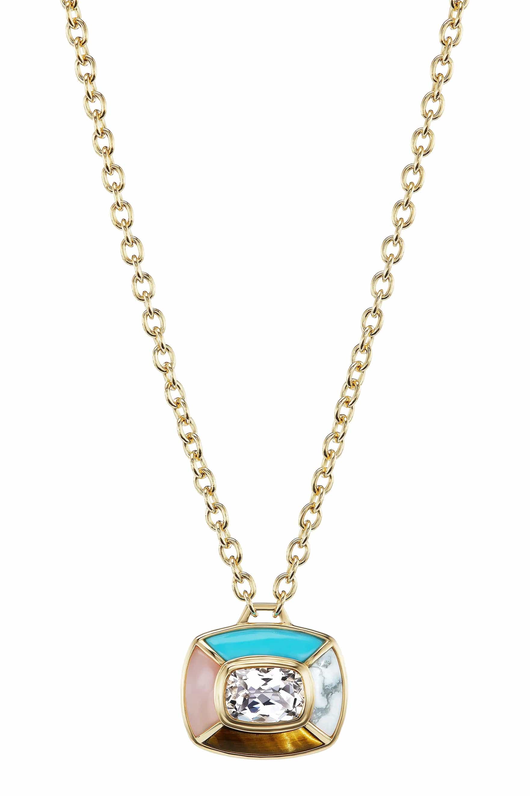 EMILY P WHEELER-Mini Turquoise Patchwork Necklace-YELLOW GOLD